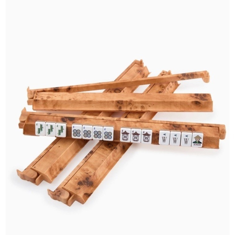 Oh My Mahjong Acrylic Racks w/Pushers Burl Wood Print Set Of 4 NEW IN BOX
